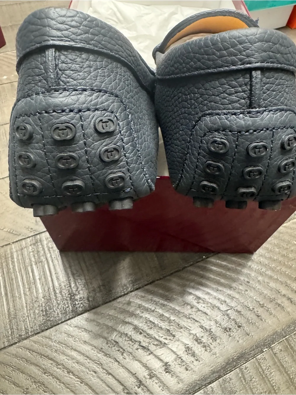 Gucci Blue  Pebbled Leather Horsebit Loafers